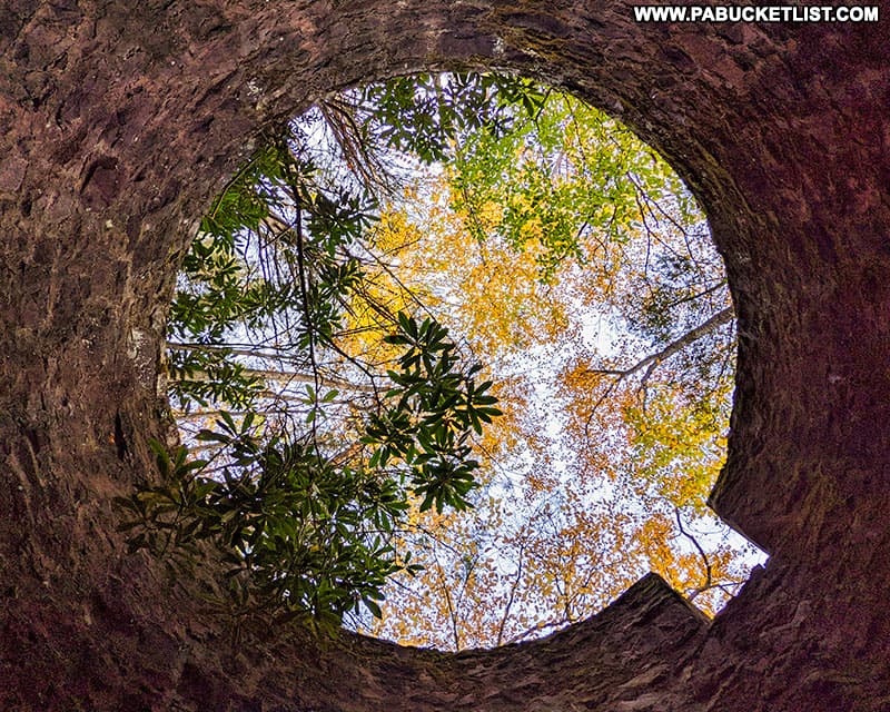 Looking up through the tower next to Luke's Falls at Lehigh Gorge State Park.