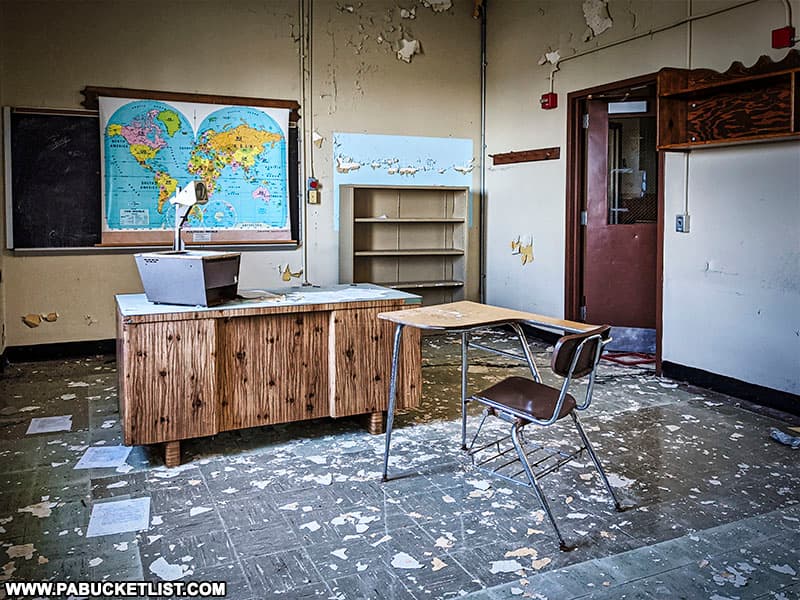 A classroom and overhead projector at the abandoned Cresson Sanatorium in Cambria County PA.