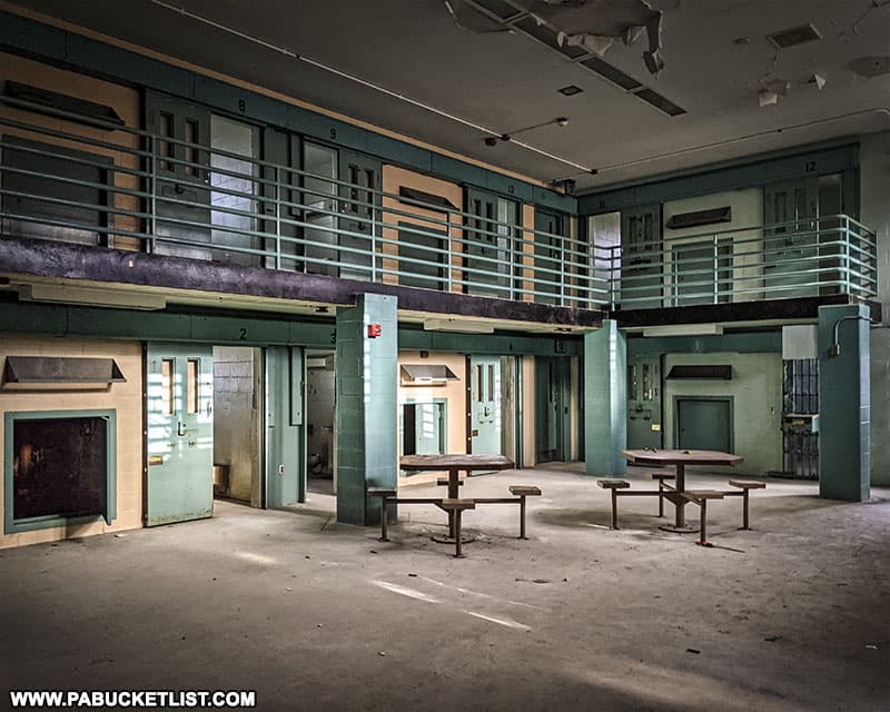 A cell block and common area at the abandoned Cresson Sanatorium and state prison in Cambria County PA.