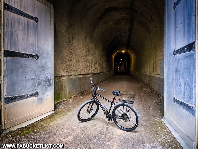 Bicycle at the southern portal of the Big Savage Tunnel, just north of the Mason and Dixon Line Park.