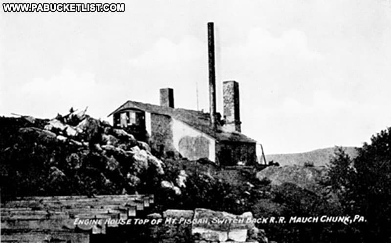 The engine house that once stood at the top of Mount Pisgah, now the site of the Lehigh Gorge Overlook along the Mount Pisgah Trail in Jim Thorpe.