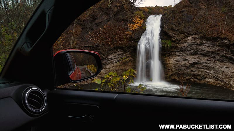 View of Hinckston Run Falls from the passenger seat of my truck.