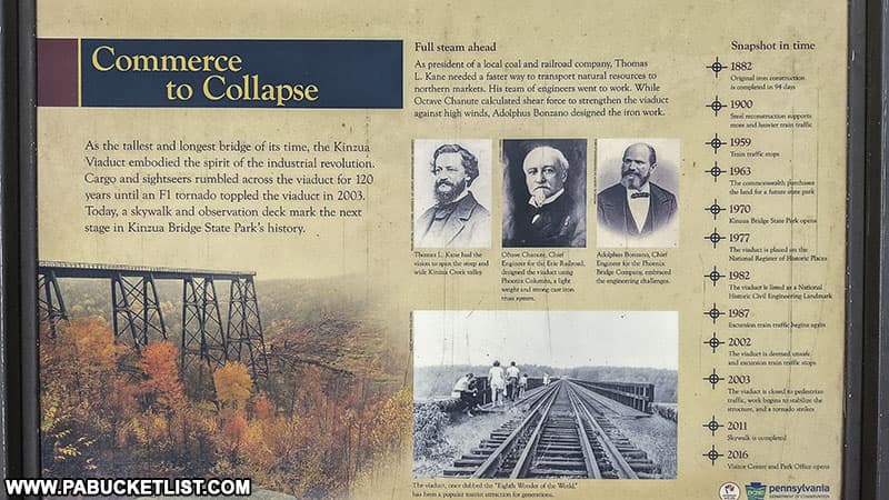A historical timeline of the Kinzua Viaduct on display at Kinzua Bridge State Park.