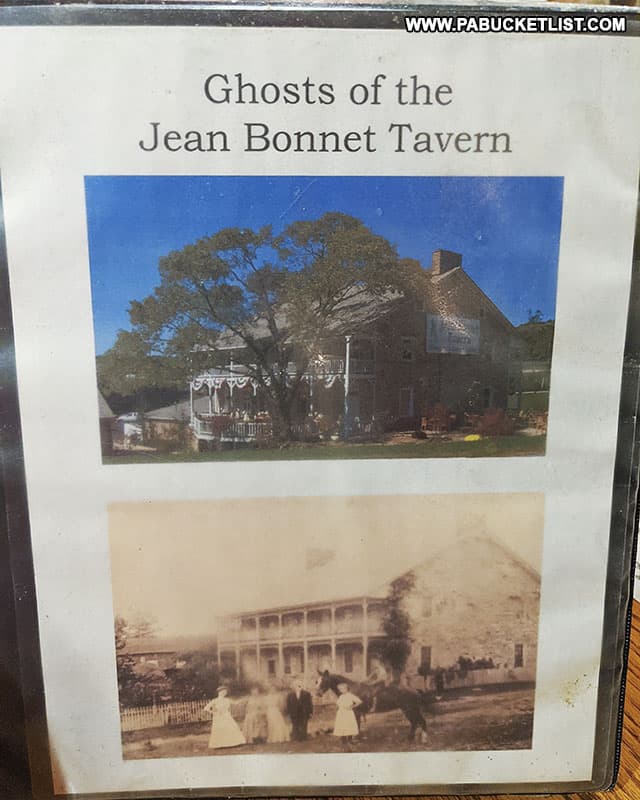 Ghosts of the Jean Bonnet Tavern book you can look at while dining at the tavern.