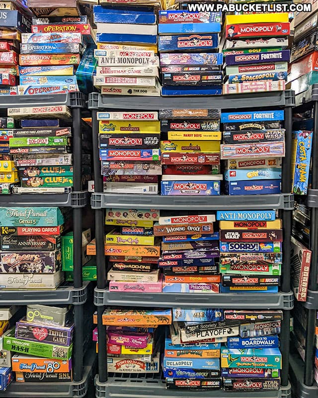 Board games of every description for sale at the Jonnet Flea Market in Blairsville along Route 22.