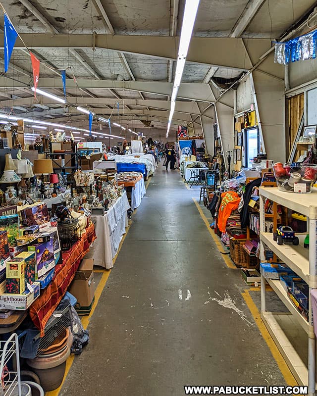 A hundred yards of bargains in this aisle at the Jonnet Flea Market along Route 22 in Blairsville, PA.