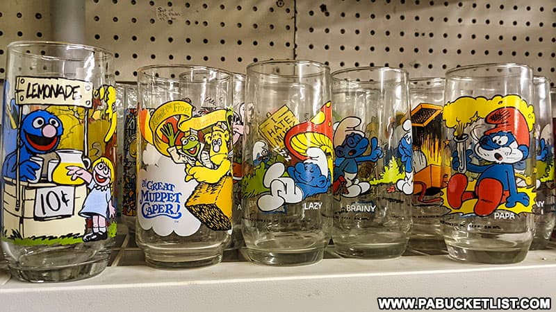 Muppets and Smurfs glasses at the Jonnet Flea Market in Blairsville PA.