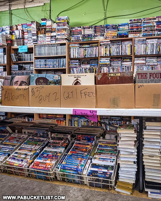 Records and VHS tapes for sale at the Jonnet Flea Market in Blairsville, PA.