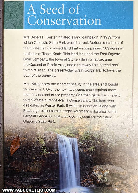 History of how Keister Park lead to the formation of Ohiopyle State Park.