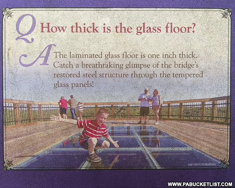 How thick is the glass floor on the Kinzua Skywalk infographic on display at Kinzua Bridge State Park.