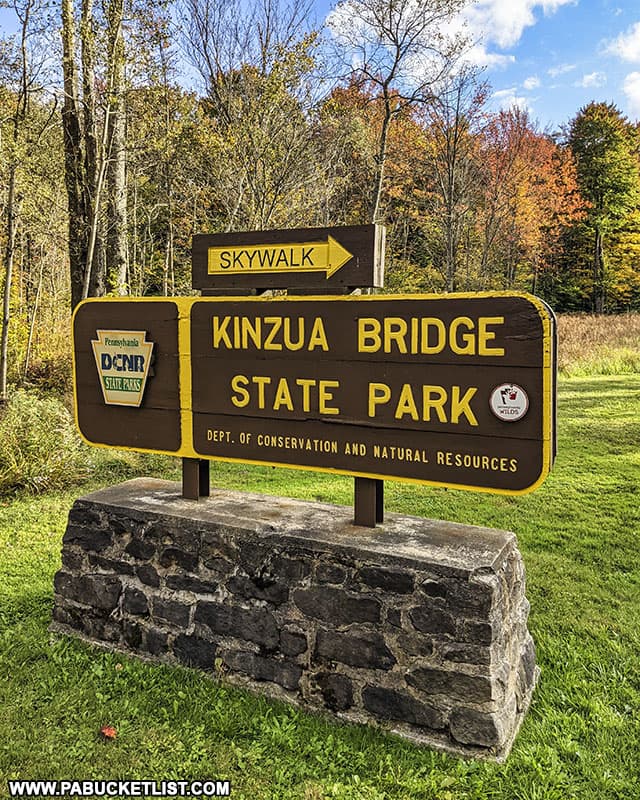 Kinzua Bridge State Park sign.
