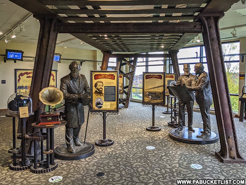 Sculptures and exhibits in side the Kinzua Bridge State Park Visitor Center.