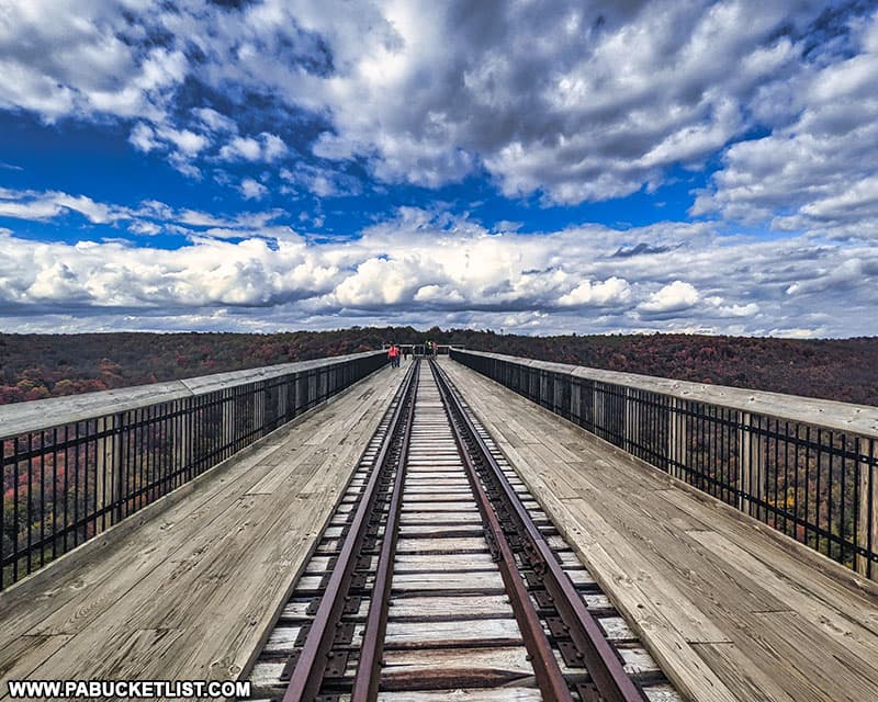 Looking out the Kinzua Skywalk towards the observation platform at the north end.