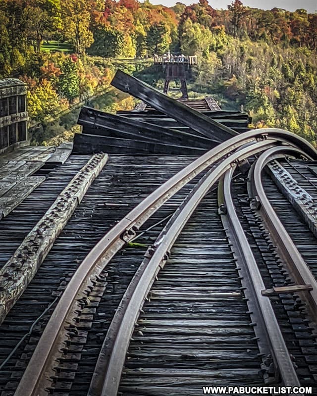 Twisted rails at the north side of the Kinzua Viaduct.