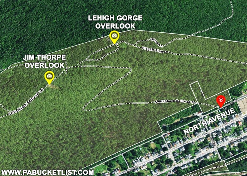 A map of the Mount Pisgah Trail in Jim Thorpe Pennsylvania.