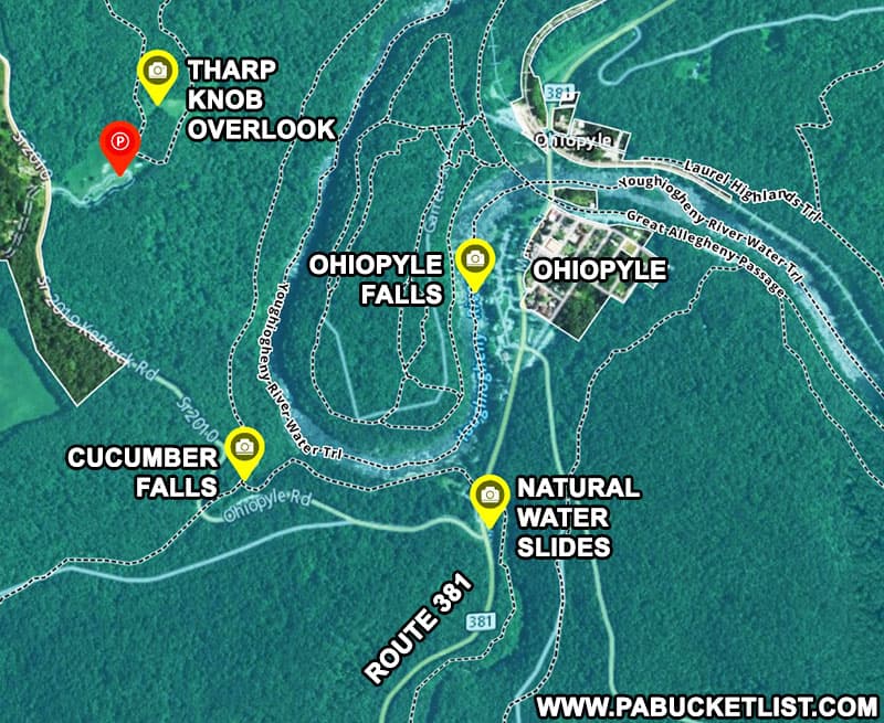 How to find the Natural Water Slides at Ohiopyle State Park in Fayette County Pennsylvania.