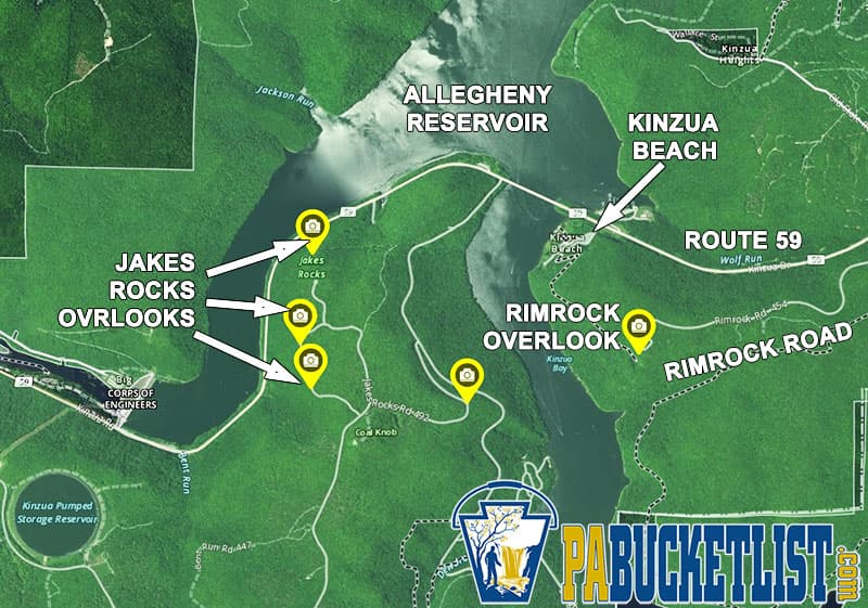 Map to Rimrock Overlook in the Allegheny National Forest.