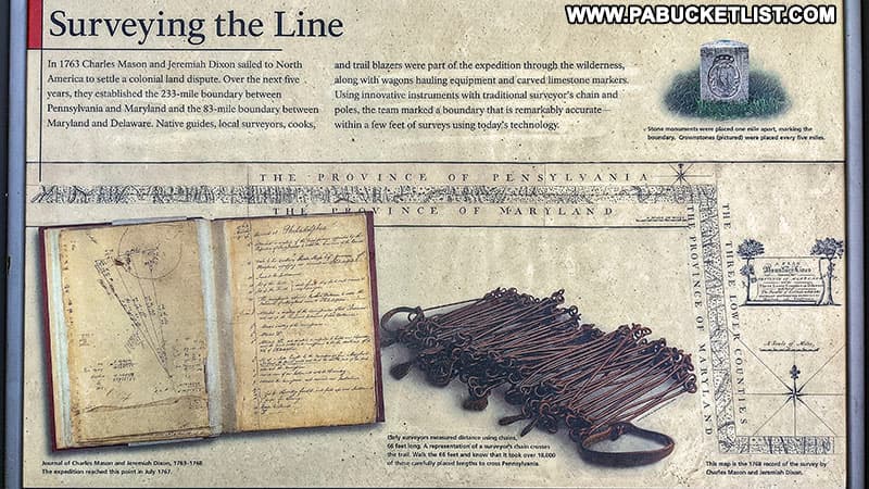 Techniques used to survey the Mason-Dixon line between Pennsylvania and Maryland, on display at the Mason and Dixon Line Park.