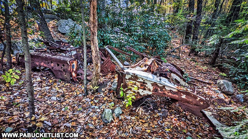 An abandoned car at the top of Mount Pisgah along the Mount Pisgah Trail.