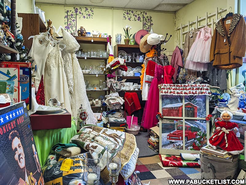 Vintage clothing for sale at the Plaza Centre antique gallery and flea market in Bellefonte PA.