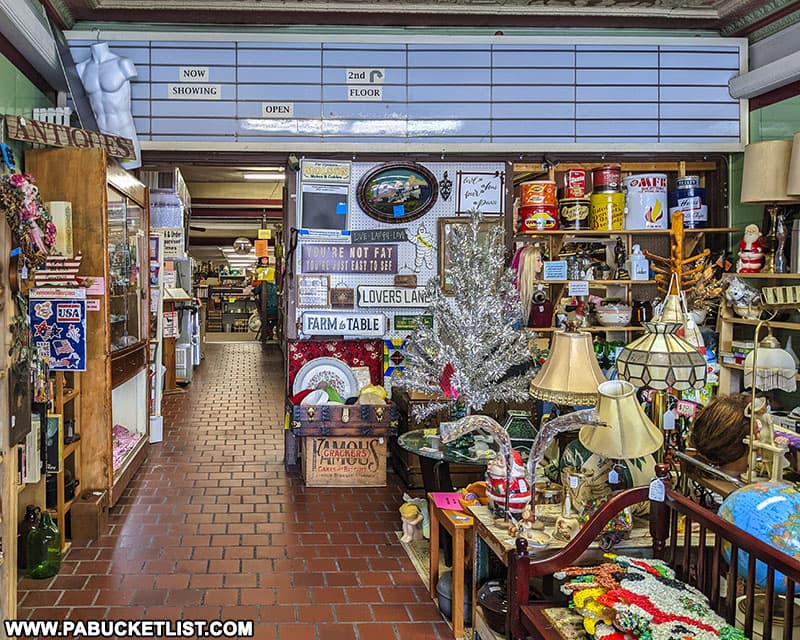 Front lobby of the Plaza Centre antique gallery and flea market in Bellefonte, Pennsylvania.