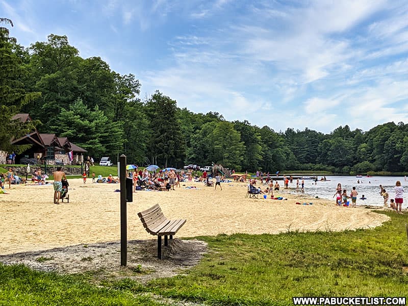 The beach at Poe Valley State Park in Centre County Pennsylvania.