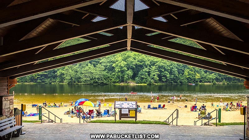 The beach at Poe Valley State Park in Centre County on a summer afternoon.