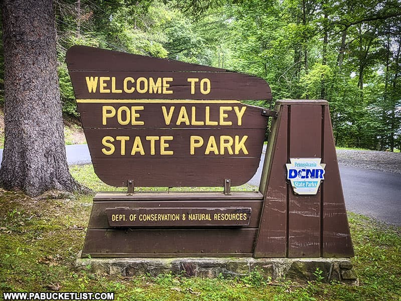 Welcome to Poe Valley State Park sign.