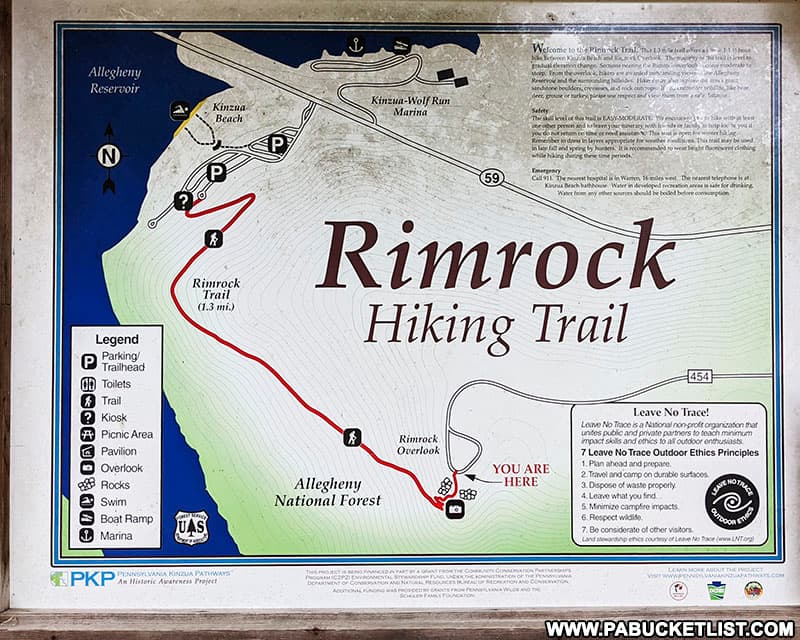 Rimrock Hiking Trail sign near the Rimrock Overlook parking area.