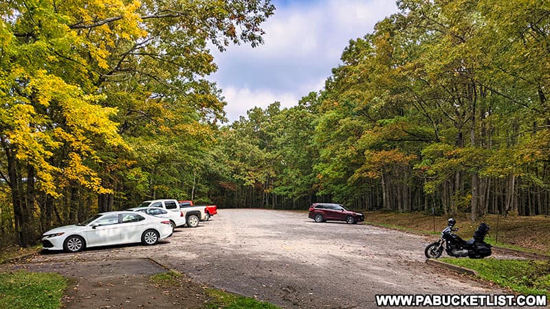 Parking area at Rimrock Scenic Overlook in the Allegheny National Forest.