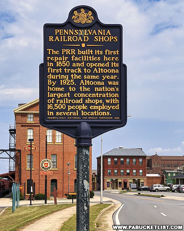Pennsylvania Railroad Shops historical marker at the Altoona Railroaders Memorial Museum.