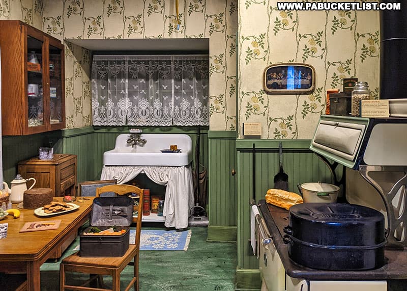 Exhibit showing what a typical family kitchen might have looked like in the home of an Altona railroader.