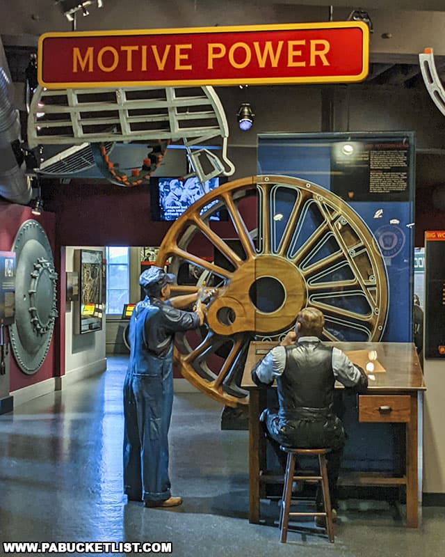 Workers exhibit on the second floor of the Altoona Railroaders Memorial Museum in Blair County, PA.