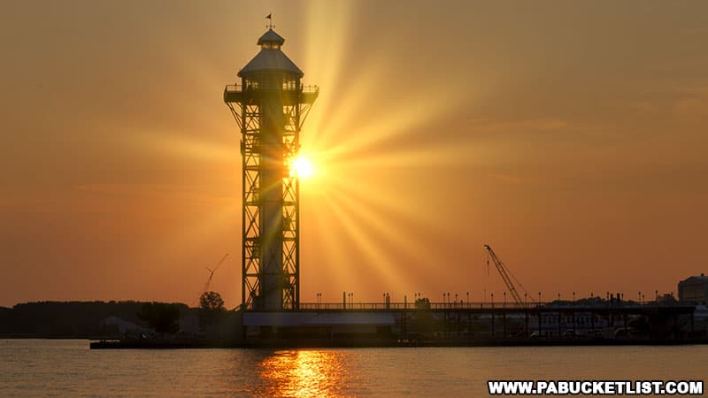 Sunrise at Bicentennial Tower in Erie Pennsylvania.