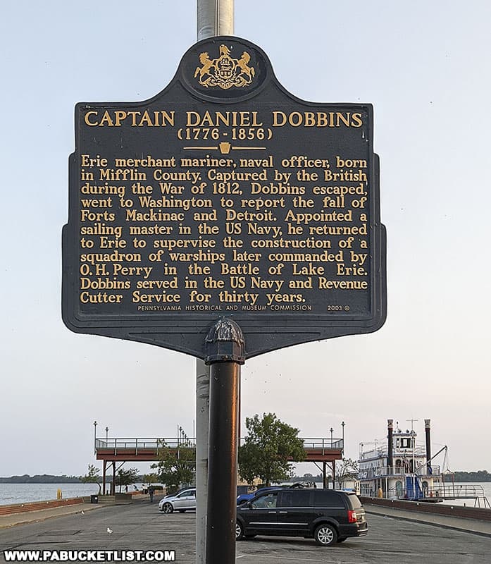 Captain Daniel Dobbins historical plaque at Dobbins Landing.