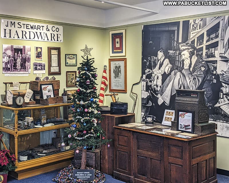 Memorabilia from the Stewart family hardware store, which was located in downtown Indiana across the street from where the Jimmy Stewart Museum sits today.