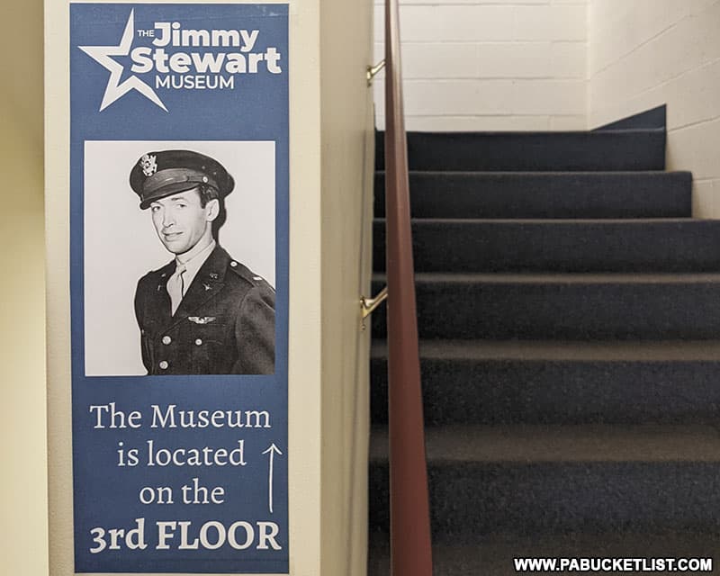 The Jimmy Stewart Museum is located on the third floor of the Indiana Public Library.