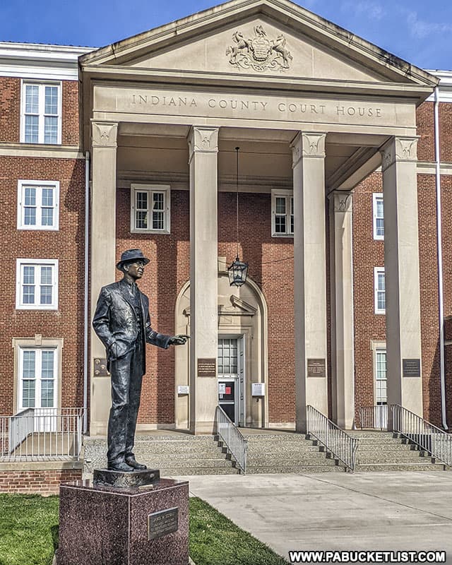 Jimmy Stewart statue outside the Indiana County courthouse.