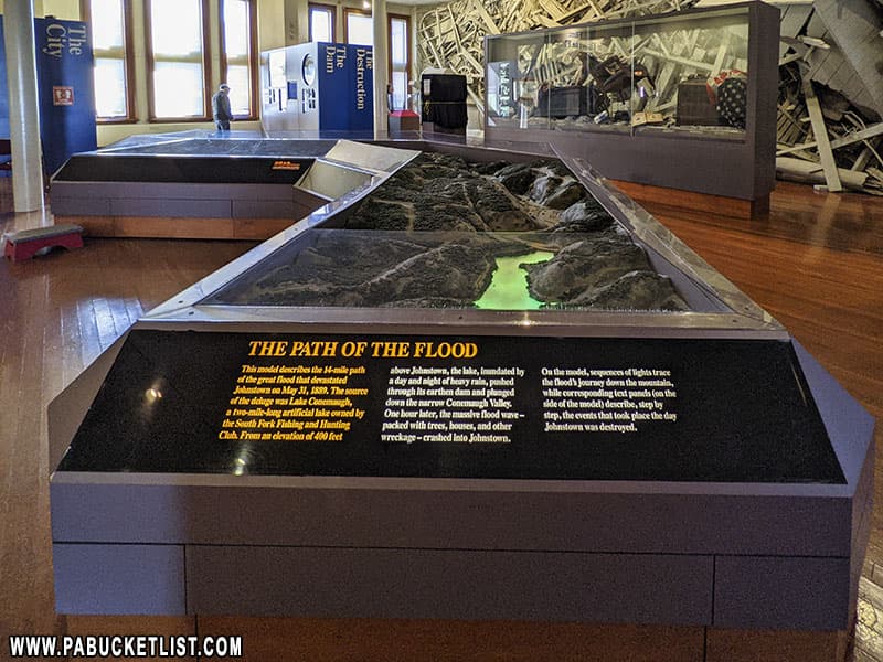 Multimedia map tracing the path of the 1889 flood at the Johnstown Flood Museum.