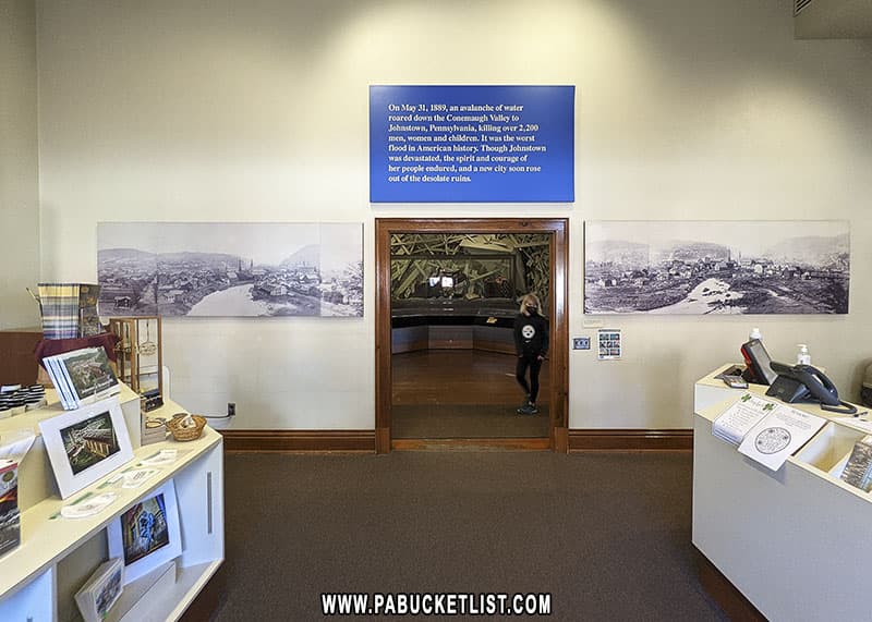 The lobby and gift shop at the Johnstown Flood Museum.