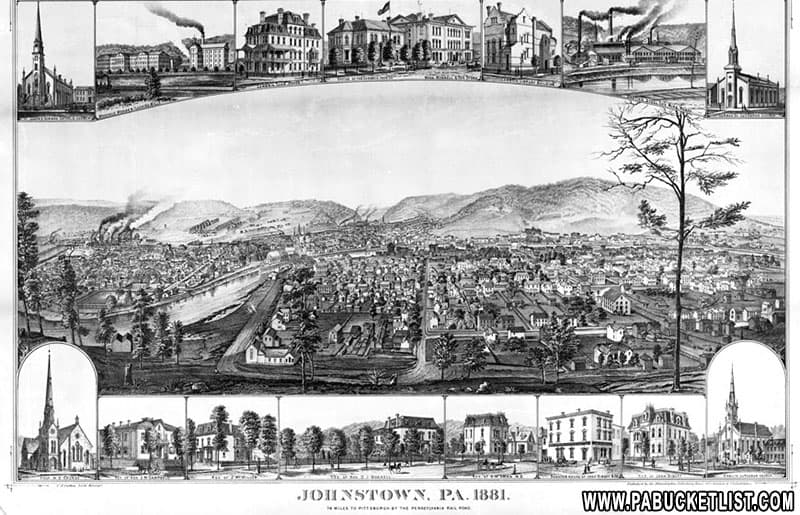 Johnstown as it appeared in 1881, an image on display at the Johnstown Flood Museum.