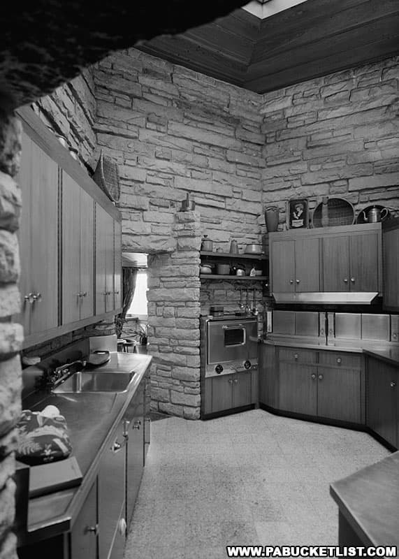 Historical photo of the kitchen at Kentuck Knob.