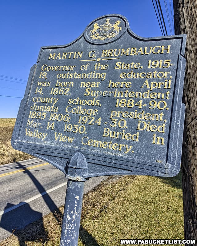 Martin Brumbaugh historical marker along Route 26 near Raystown Lake in Huntingdon County pa.