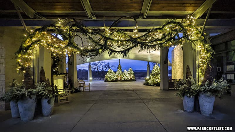 Christmas lights at the Penn State Arboretum.