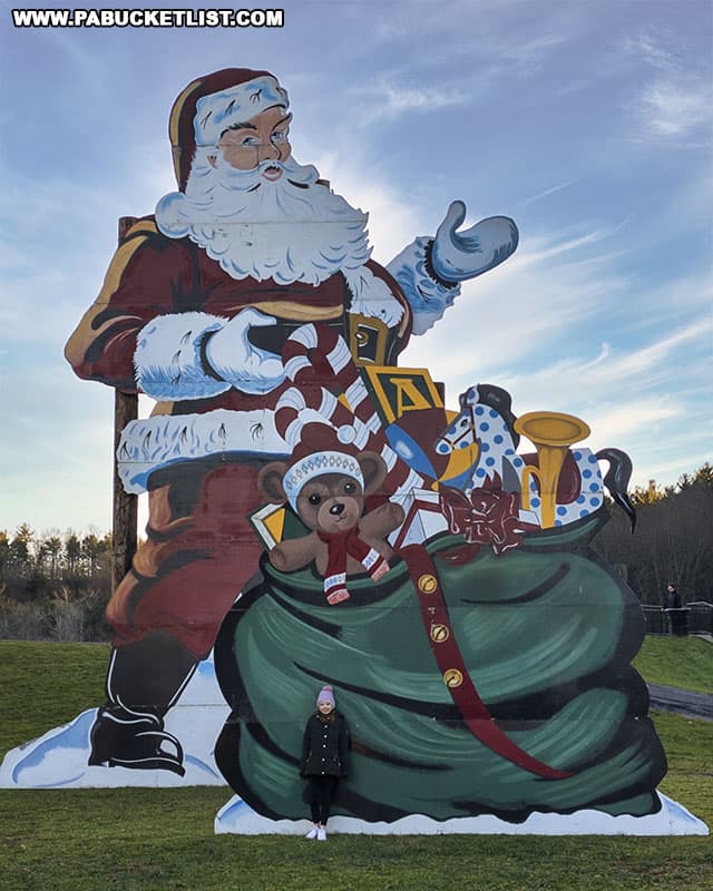Santa's bag of toys is nearly 20 feet tall at Cold Stream Park in Philipsburg.