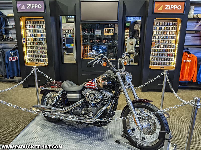 Zippo-themed Harley on display inside the gift shop at the Zippo/Case Museum in Bradford, Pennsylvania.