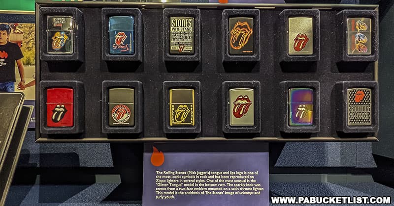 Rolling Stones commemorative lighters on display at the Zippo/Case Museum in Bradford, Pennsylvania.