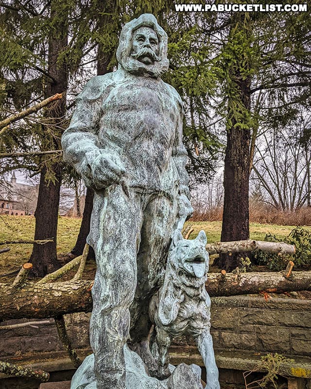 Close-up of the Admiral Peary Monument, portraying him in his fur parka.