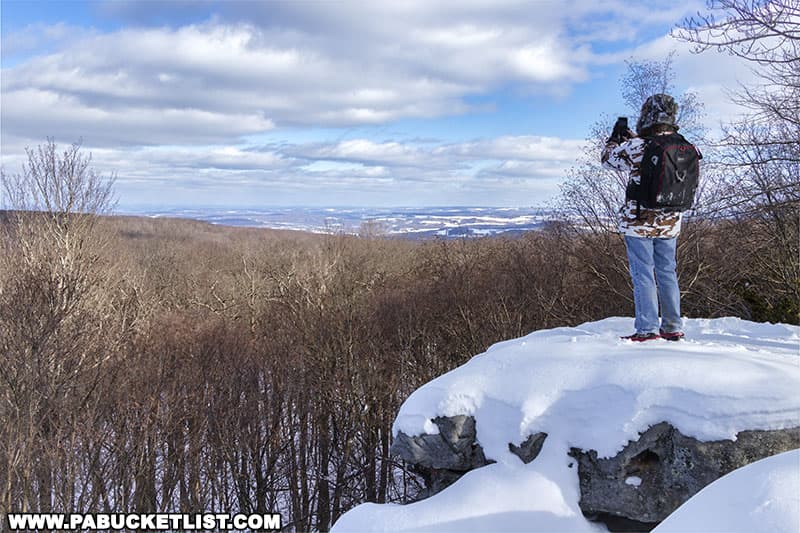 The author at Beam Rocks Overlook on a snowy day.