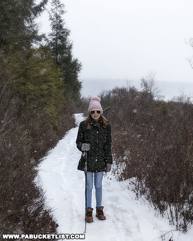 Hiking the snow-covered Bog Trail at Black Moshannon State Park.